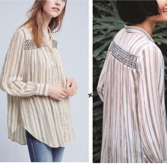 Anthropologie FLOREAT Northfork Striped Embroidered Boho Blouse S - Picture 1 of 9